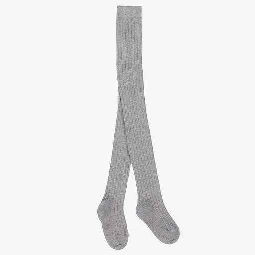 Falke-Grey Ribbed Cotton Knit Tights | Childrensalon