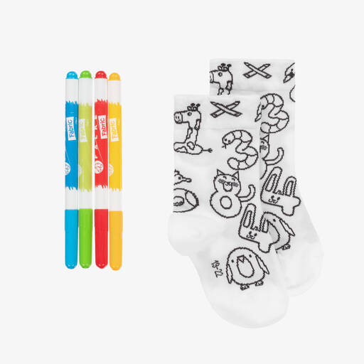Falke-White Cotton Knit Colour-In Socks | Childrensalon