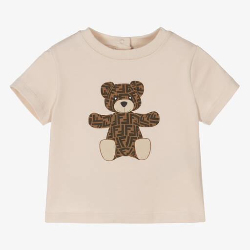 Fendi-Baby Beige FF Teddy Bear T-Shirt | Childrensalon