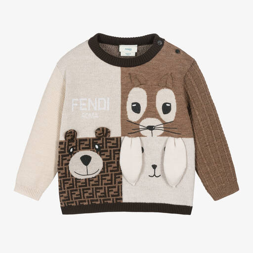 Fendi-Baby Beige Knitted Wool Sweater | Childrensalon