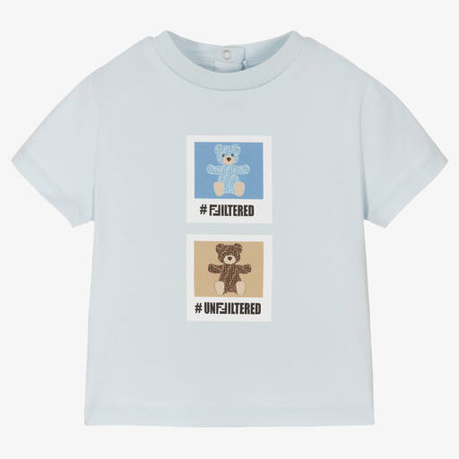 Fendi-T-shirt bleu ours FF bébé garçon | Childrensalon