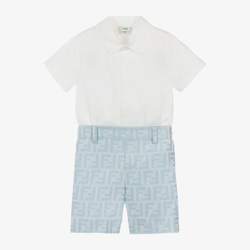 Fendi-Baby Boys Blue & White Cotton Buster Suit | Childrensalon