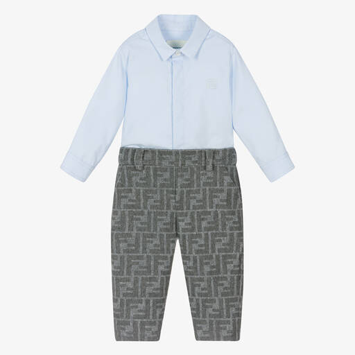 Fendi-Baby Boys Grey Wool FF Buster Suit | Childrensalon