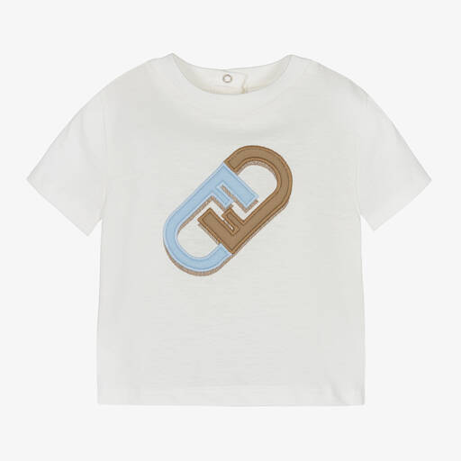 Fendi-T-shirt ivoire en coton bébé garçon | Childrensalon