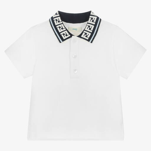 Fendi-Baby Boys White FF Logo Cotton Polo Shirt | Childrensalon