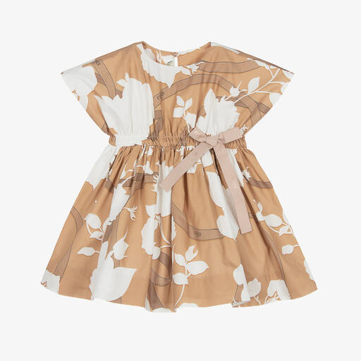 Fendi-Baby Girls Beige Floral Cotton Dress | Childrensalon