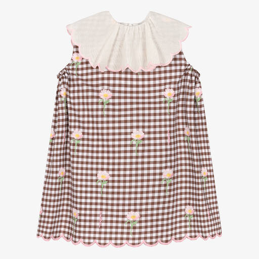 Fendi-Baby Girls Brown Cotton Gingham Dress | Childrensalon