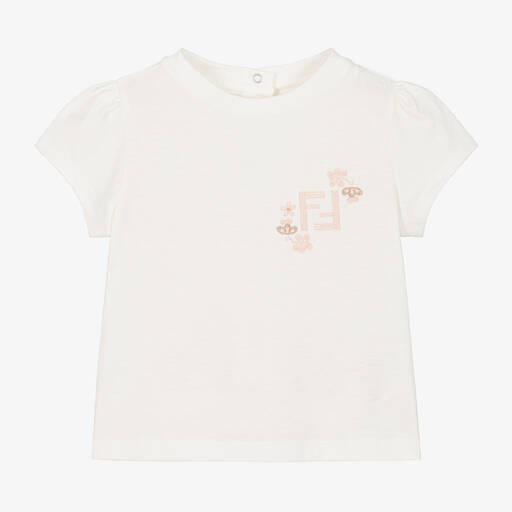 Fendi-Baby-Baumwoll-T-Shirt in Elfenbein | Childrensalon