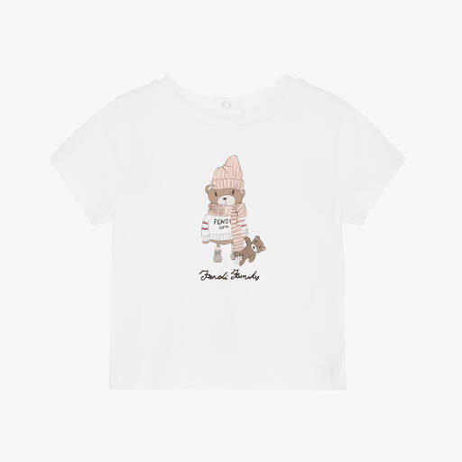 Fendi-Baby Girls Ivory T-Shirt | Childrensalon