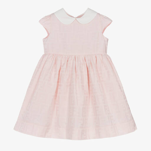 Fendi-Baby Girls Pink Cotton FF Logo Dress | Childrensalon