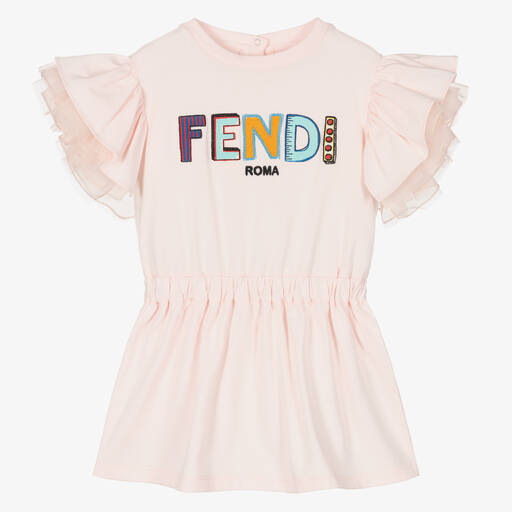 Fendi-Baby Girls Pink Logo Dress | Childrensalon