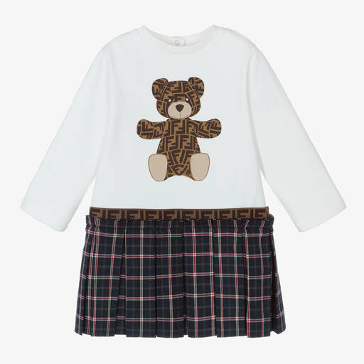 Fendi-Baby Girls White FF Bear Dress | Childrensalon