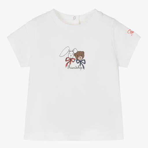 Fendi-T-shirt blanc lapin et ours bébé | Childrensalon
