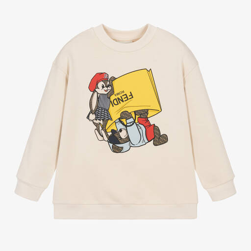 Fendi-Beige Cotton Character Sweatshirt | Childrensalon