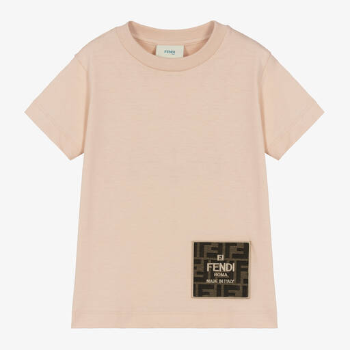 Fendi-Beige Cotton FF Logo T-Shirt | Childrensalon