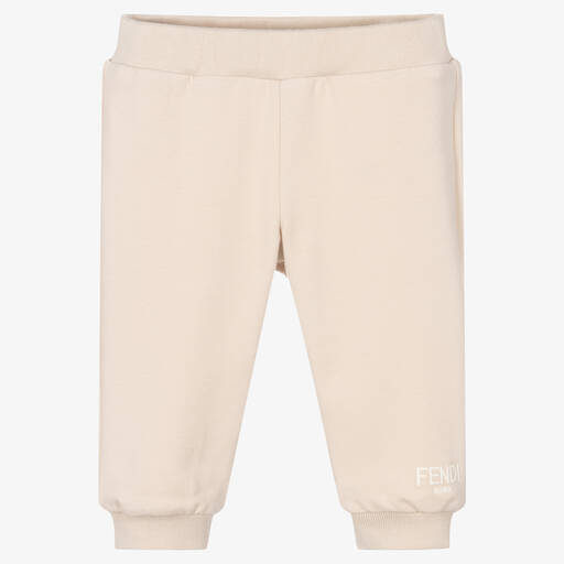 Fendi-Beige Cotton Logo Baby Trousers | Childrensalon