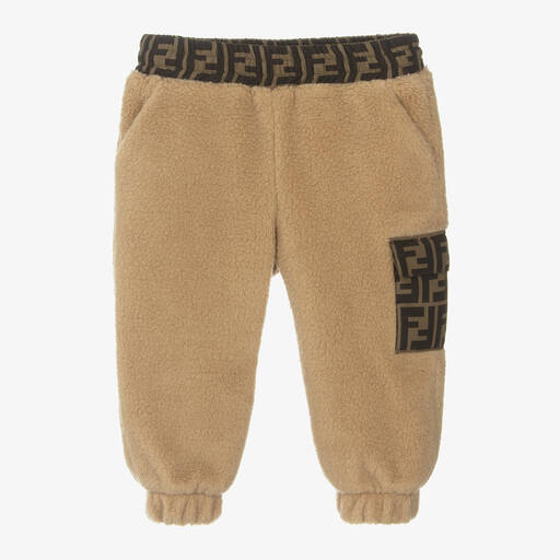 Fendi-Beige Teddy Fleece FF Baby Joggers | Childrensalon