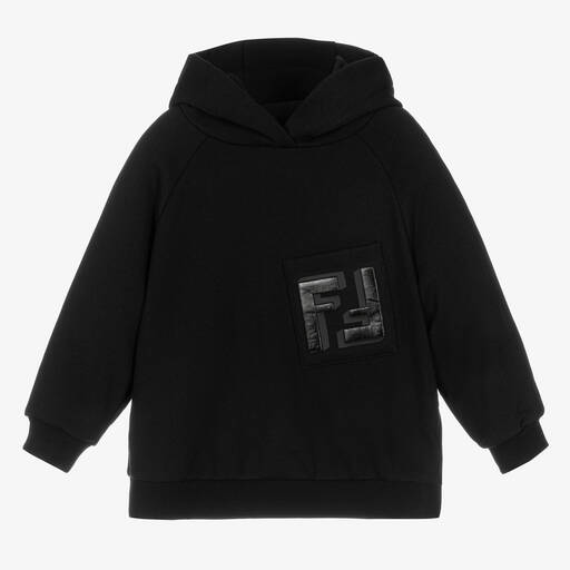 Fendi-Black Cotton Logo Hoodie | Childrensalon