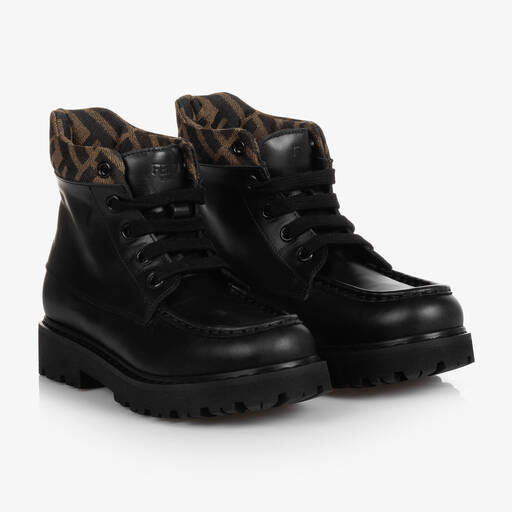 Fendi-Black FF Leather Boots | Childrensalon