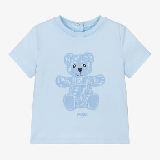 Fendi-Blue Cotton FF Teddy Bear Baby T-Shirt | Childrensalon