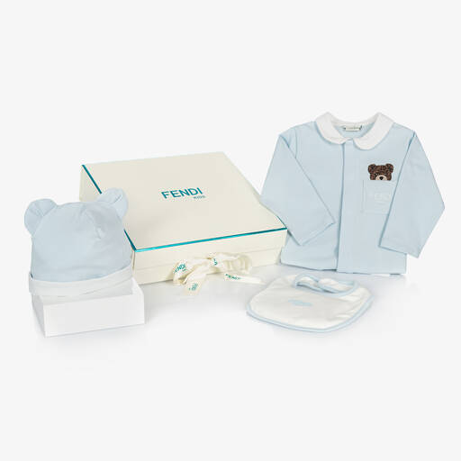 Fendi-Blue Cotton Jersey Babysuit Set | Childrensalon