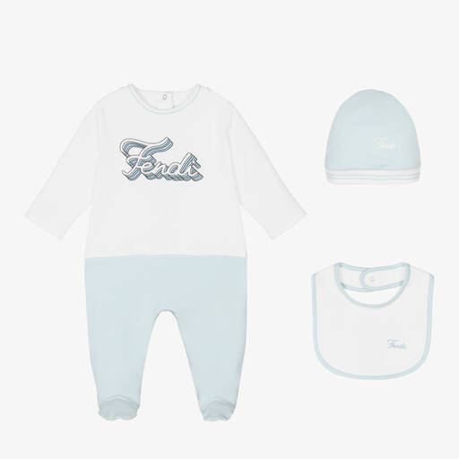 Fendi-Blue Logo Baby Grow Gift Set | Childrensalon