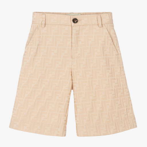 Fendi-Boys Beige FF Cotton Shorts | Childrensalon
