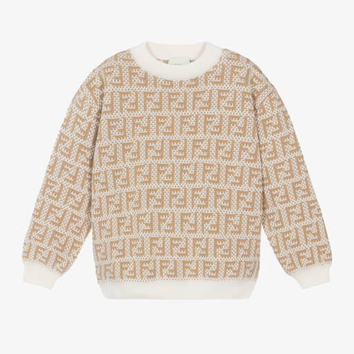 Fendi-Boys Beige FF Cotton Sweater | Childrensalon