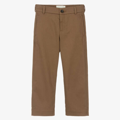 Fendi-Boys Brown FF Cotton Trousers | Childrensalon