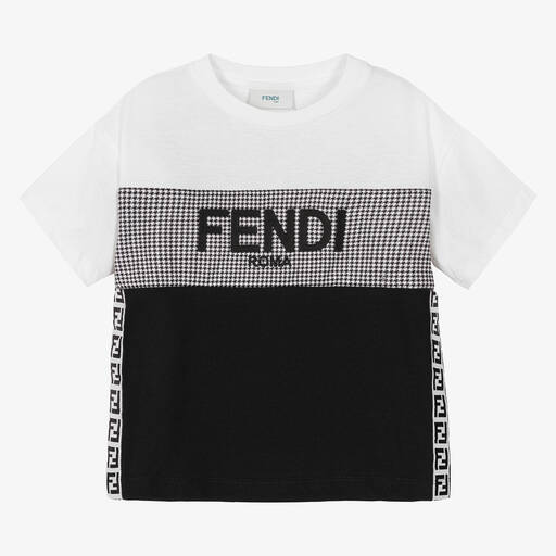 Fendi-Boys Houndstooth Logo T-Shirt | Childrensalon