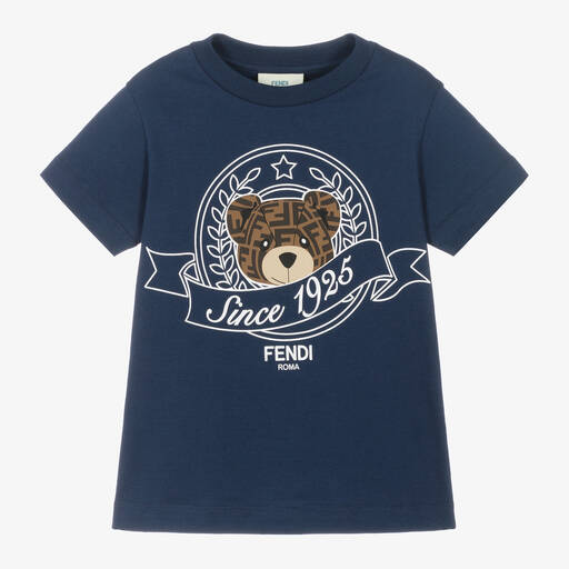 Fendi-Boys Navy Blue Cotton T-Shirt | Childrensalon