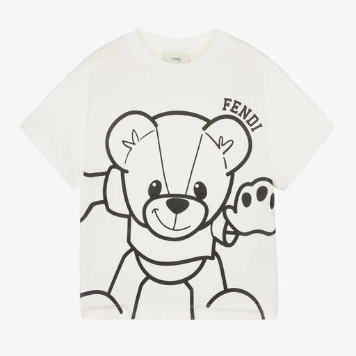Fendi-Boys White Cotton Fendi Bear T-Shirt | Childrensalon