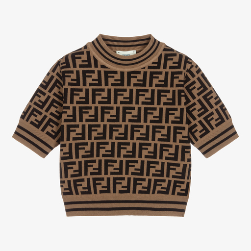 Fendi-Brown & Black FF Knit Sweater | Childrensalon