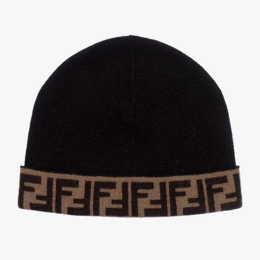 Fendi-Brown Wool & Cashmere Reversible Hat | Childrensalon