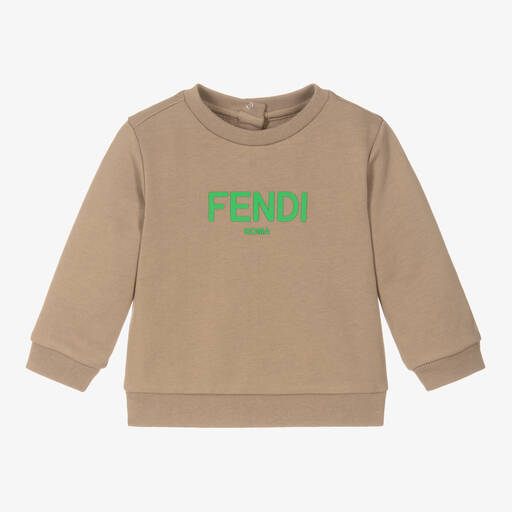 Fendi-Dark Beige Cotton Baby Sweatshirt | Childrensalon