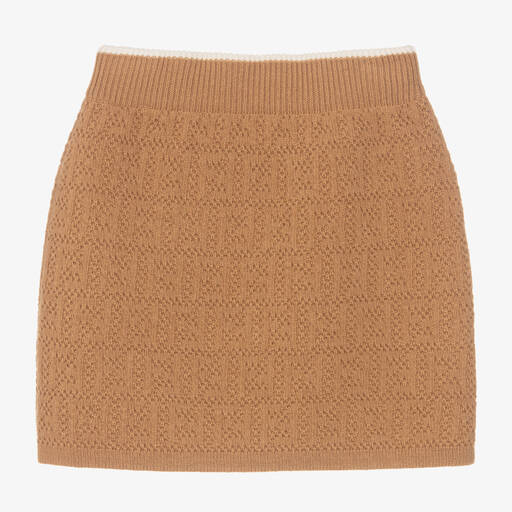 Fendi-Girls Beige Knitted Skirt | Childrensalon