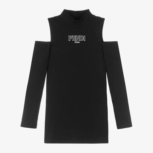 Fendi-Girls Black Cotton Dress | Childrensalon