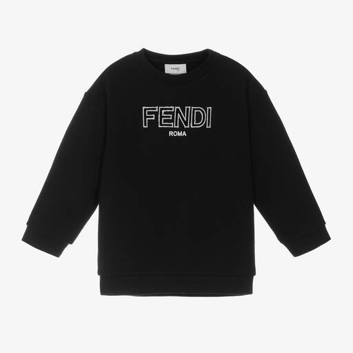 Fendi-Girls Black Cotton Sweatshirt | Childrensalon