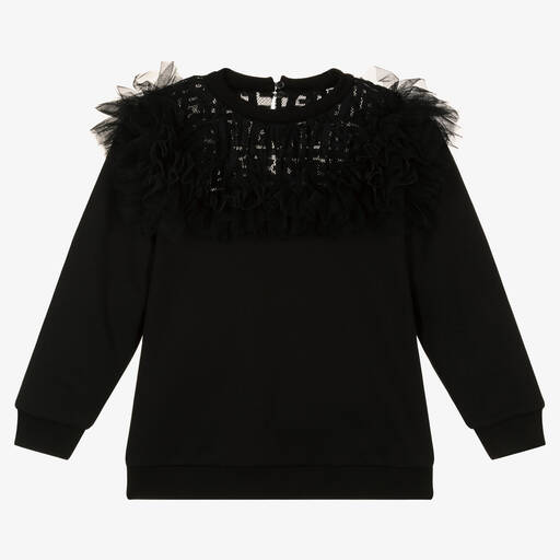 Fendi-Girls Black Ruffle Sweatshirt | Childrensalon