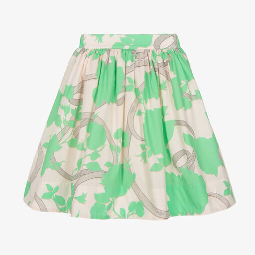 Fendi-Girls Green & Beige Cotton Logo Skirt | Childrensalon