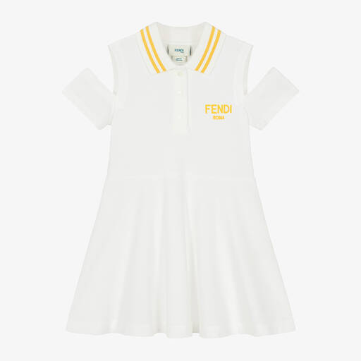 Fendi-Girls Ivory Cotton Piqué Dress | Childrensalon