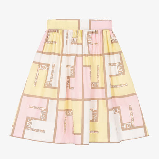 Fendi-Girls Long Yellow Cotton FF Logo Skirt | Childrensalon