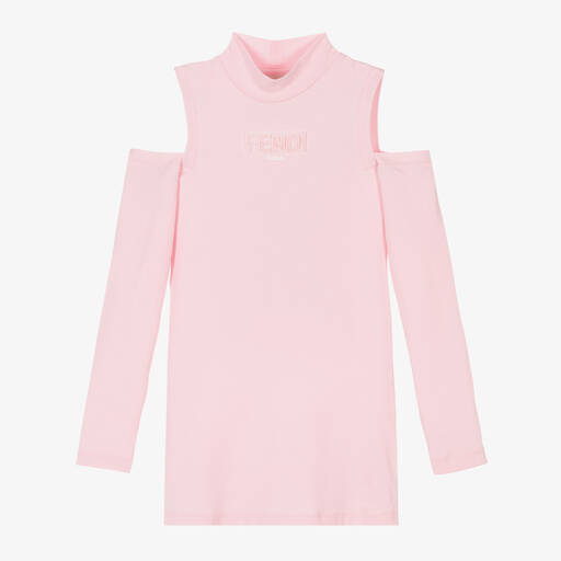 Fendi-Girls Pink Cotton Dress | Childrensalon