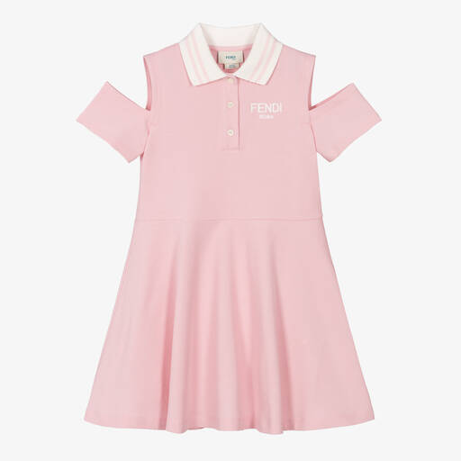 Fendi-Girls Pink Cotton Polo Dress | Childrensalon