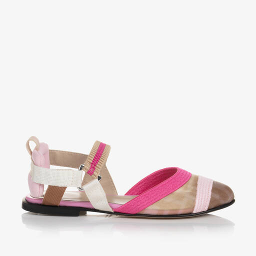 Fendi-Розово-кремовые туфли FF для девочек | Childrensalon