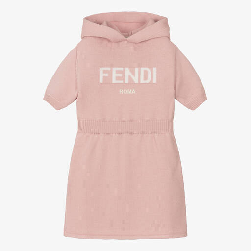 Fendi-Girls Pink Knitted Wool Dress | Childrensalon