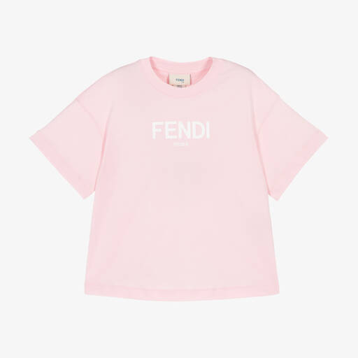 Fendi-Girls Pink Roma Cotton T-Shirt | Childrensalon