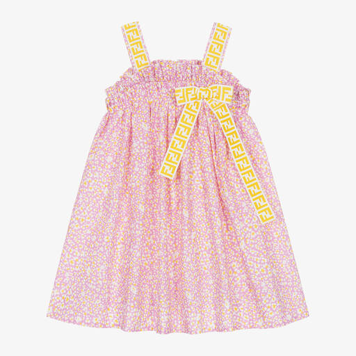 Fendi-Girls Pink & Yellow Cotton Dress | Childrensalon