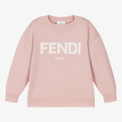 Fendi-Girls Rose Pink Knitted Wool Sweater | Childrensalon