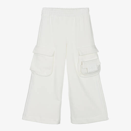 Fendi-Girls White Cotton Cargo Trousers | Childrensalon